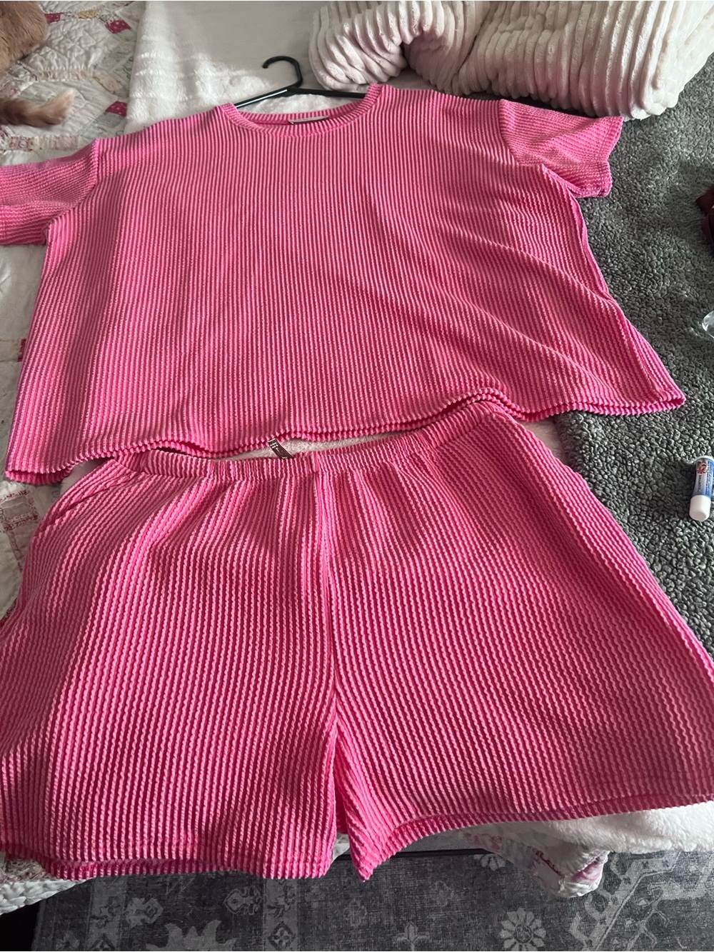 Zenana Outfitters Pink Ribbed Short Set
